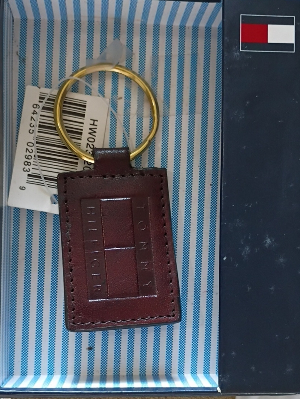Tommy Hilfiger Brown Leather Key Fob with Gold-Tone Ring